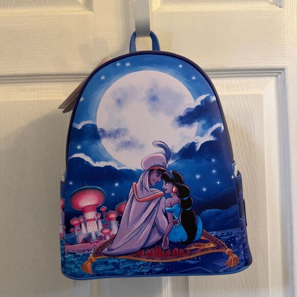 Disney Loungefly Aladdin Jasmine Moonlight Magic Carpet Mini Backpack NWT Purple main image 4